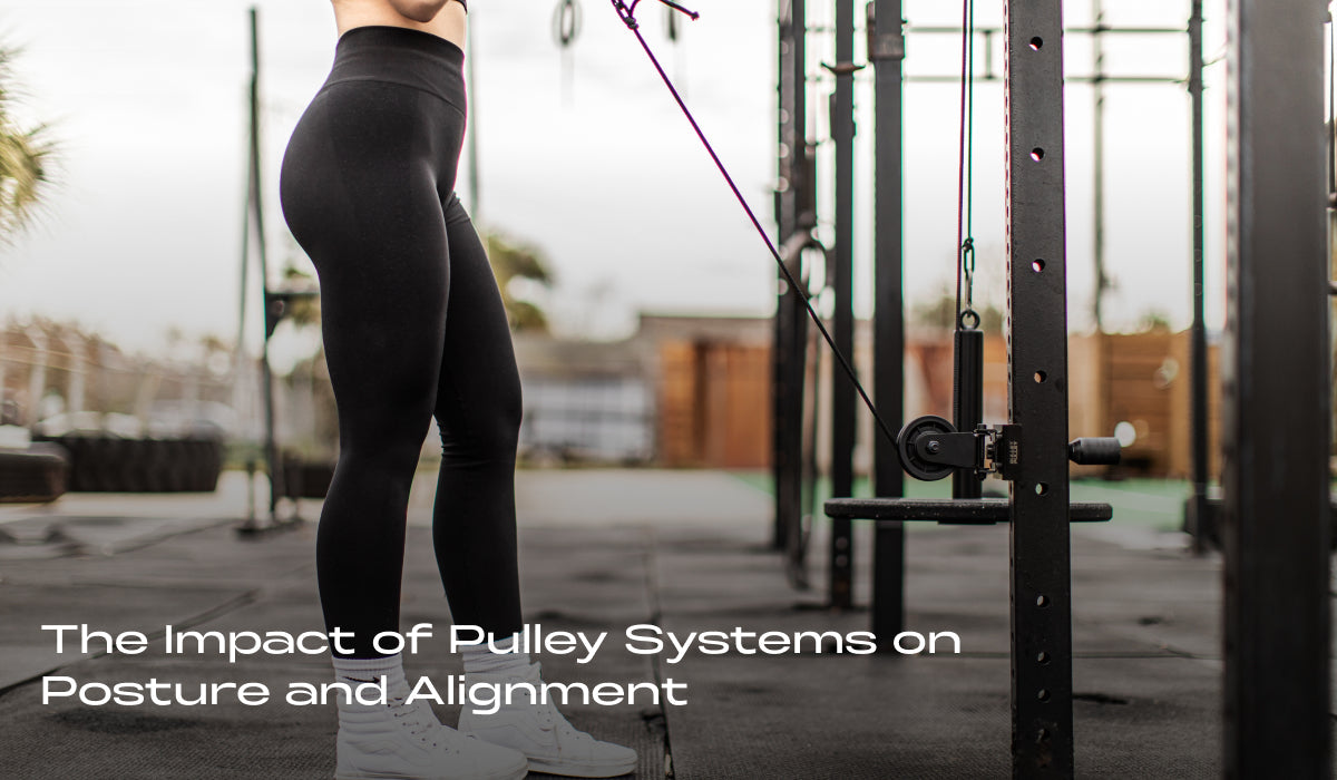 Home gym setup featuring a pulley system for strengthening exercises. Focus on posture and alignment while using the equipment.