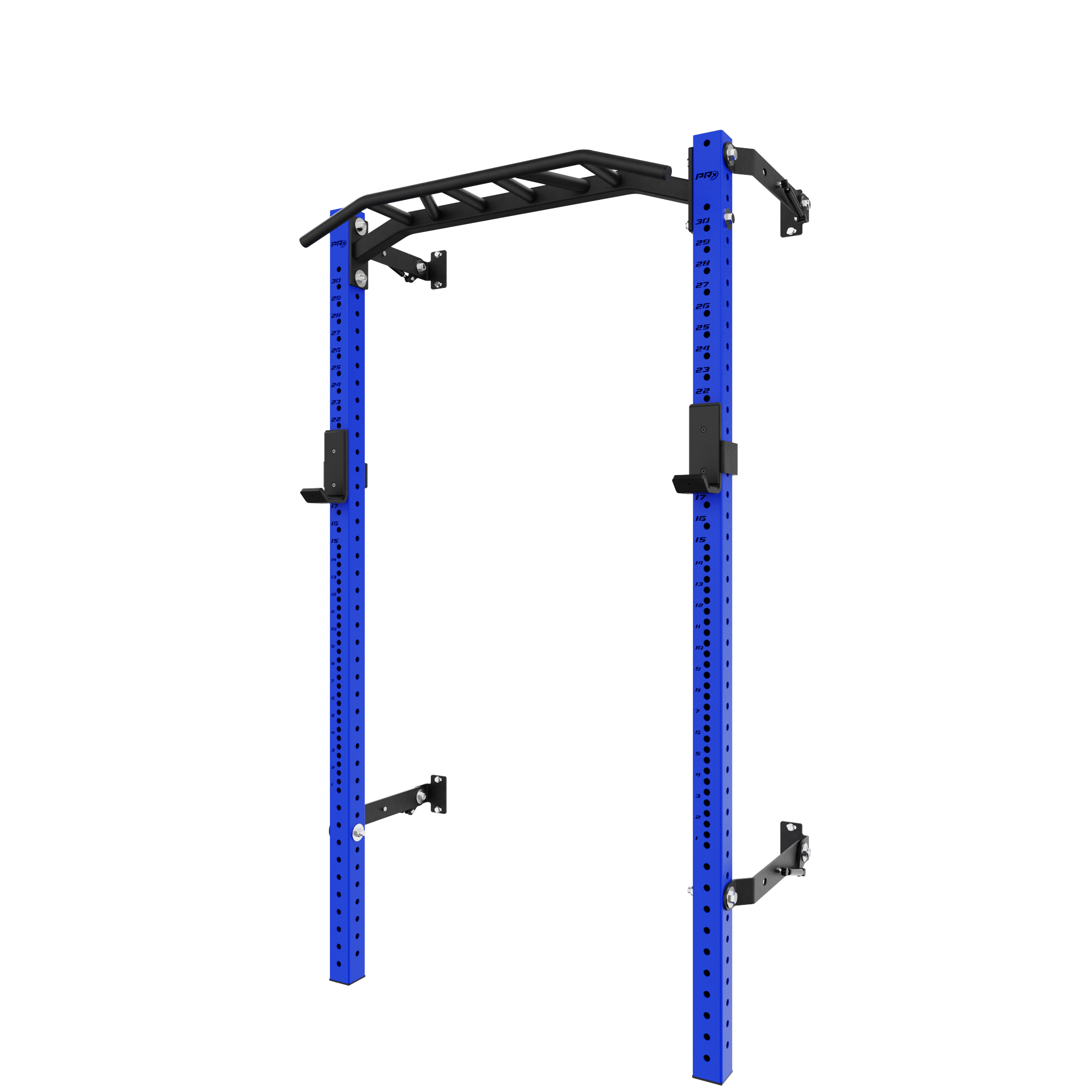 Heavy-duty blue pull-up bar with adjustable height and sturdy black frame, designed for home gym or commercial use. Features multiple holes for customization and solid construction for maximum durability.
