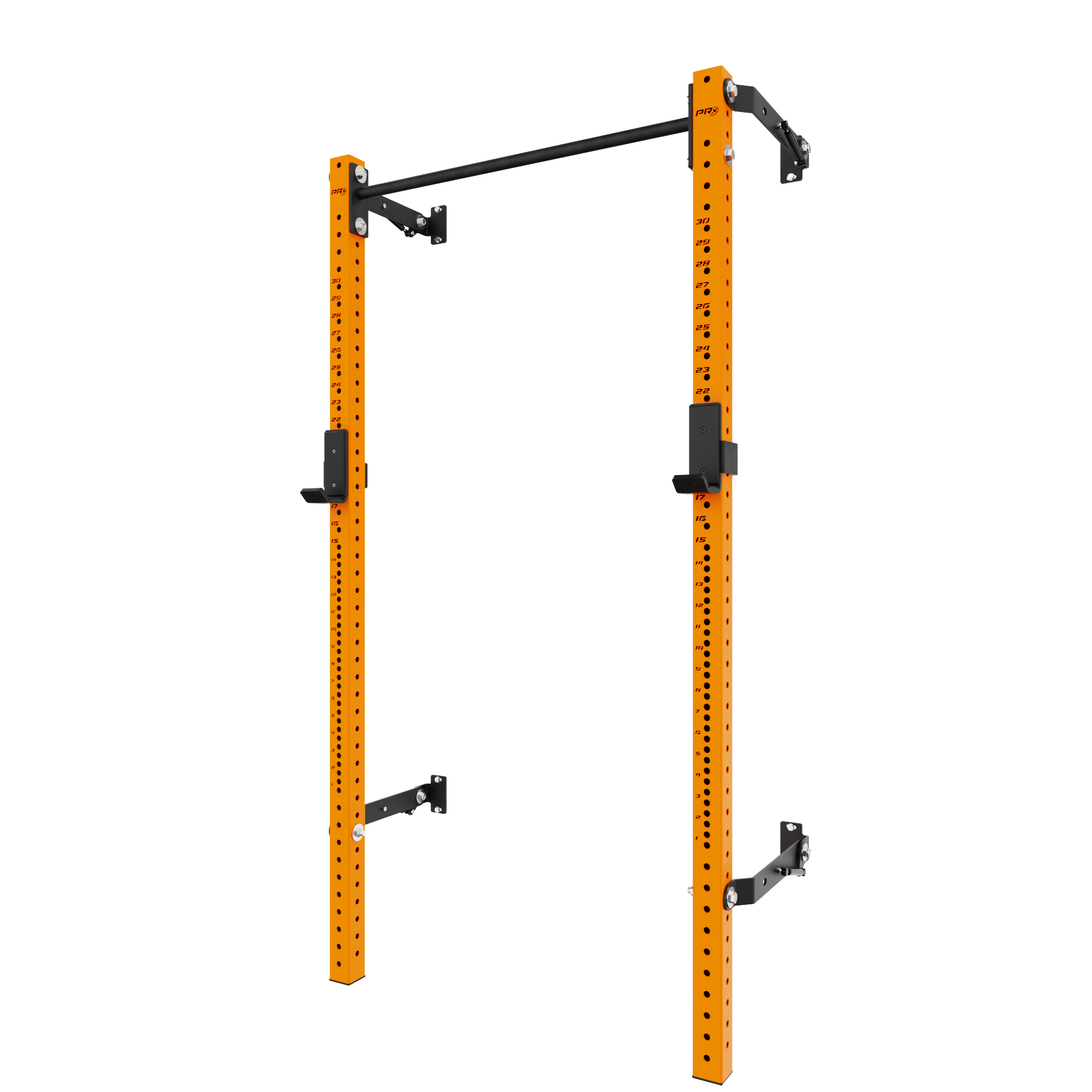 Adjustable pull-up rack with sturdy orange metal frame and black bar, perfect for home gym strength training exercises.